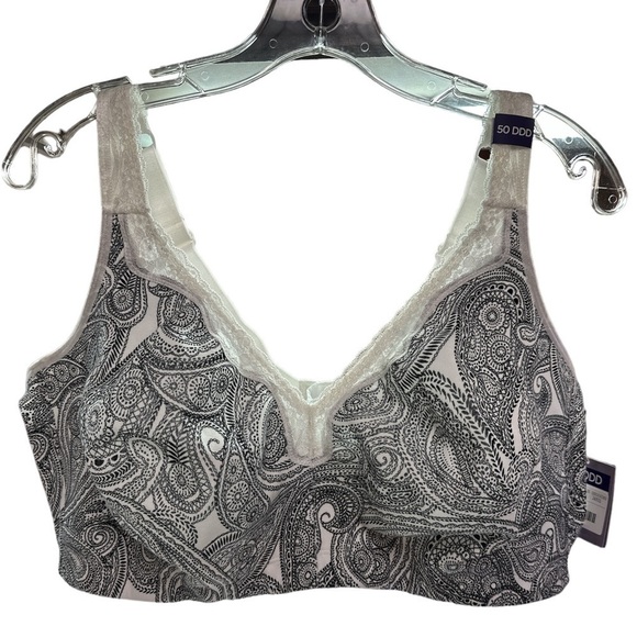 Catherine’s Intimates No Wire BlackWhite Paisley Print Cotton Comfort NWT 50DDD - Picture 1 of 12